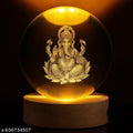 Ganesh Ji Crystal Ball Night Light (6 CM) | Glass Ball USB LED Lamp | Home, Office & Pooja Room Decor