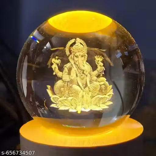 Ganesh Ji Crystal Ball Night Light (6 CM) | Glass Ball USB LED Lamp | Home, Office & Pooja Room Decor